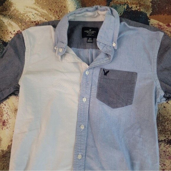 American Eagle Classic Fit Collared Shirt  Small Petit Button Up Two Tone Shirt - Picture 5 of 11